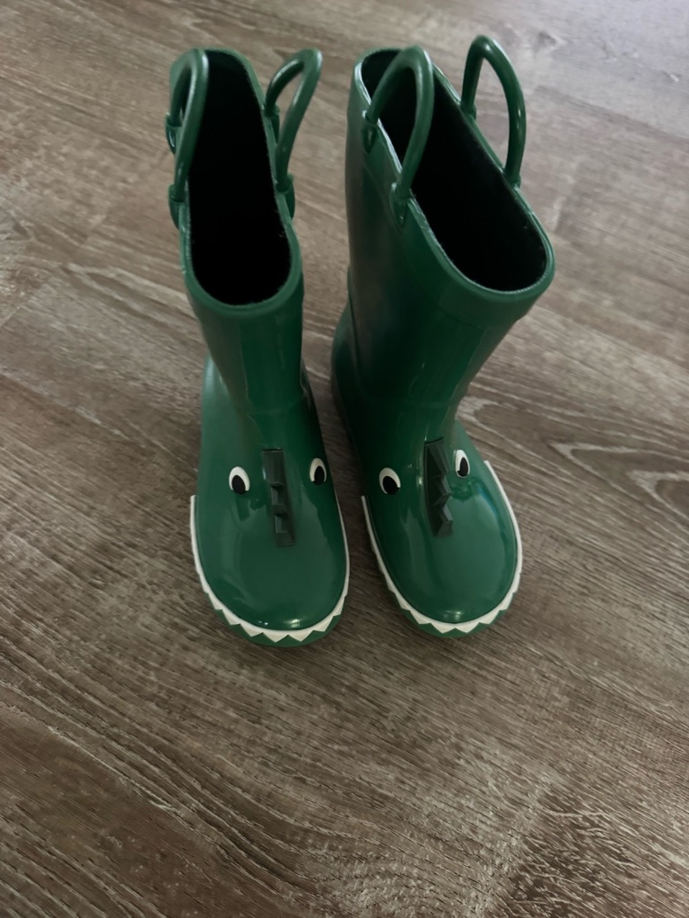 Old Navy Green Kids Rain Boots with Croc Face and Pull Handles